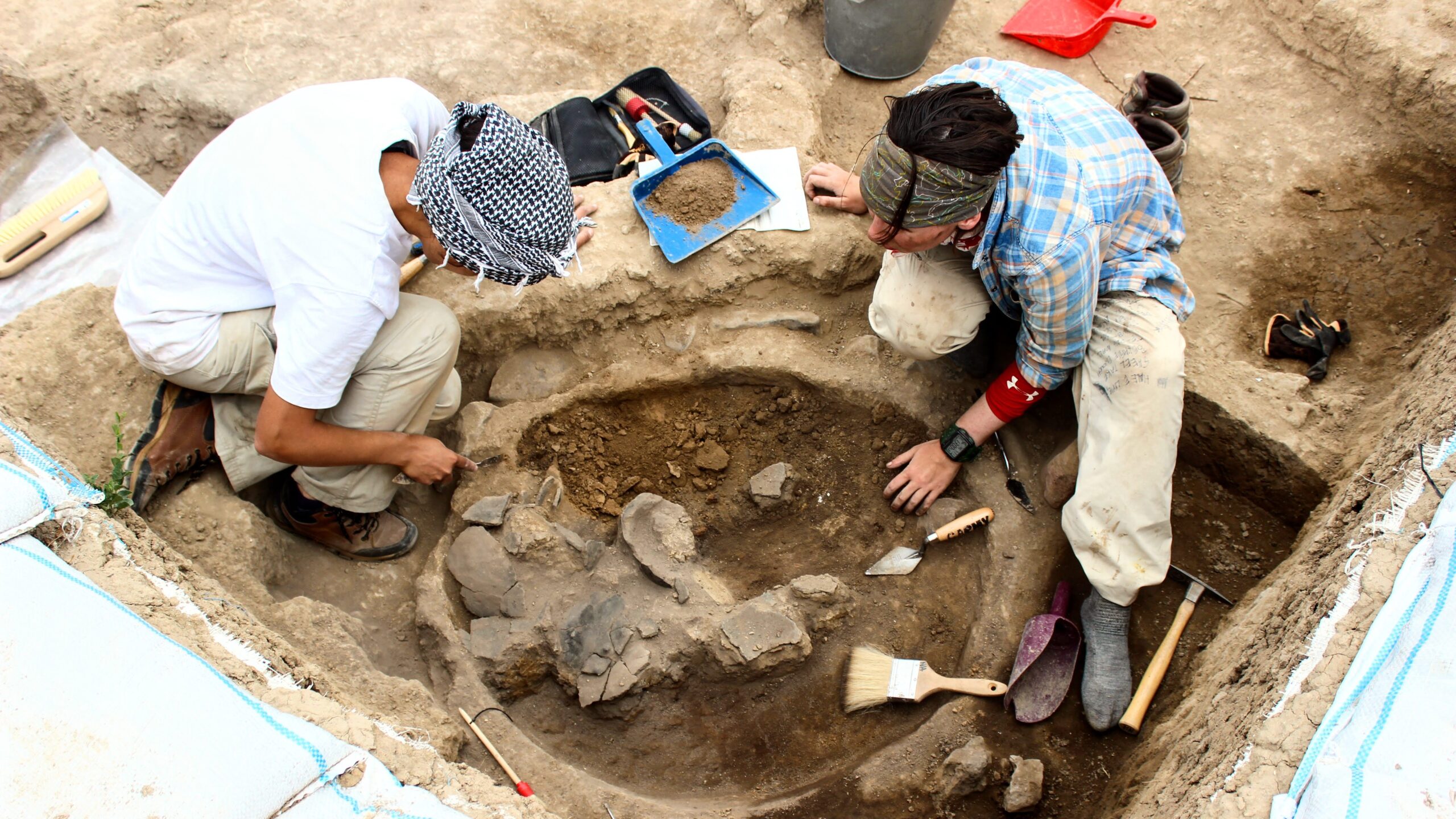 Students on an archaeology dig site